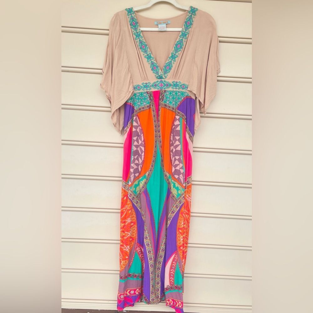 Flying Tomato Colorful Geometric V-Neck Flowy Lightweight Maxi Dress - Size L